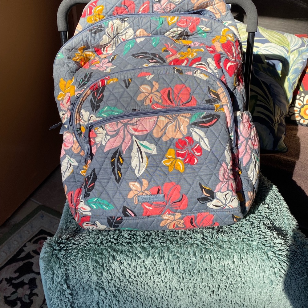 Vera Bradley Floral Quilted Backpack - Pink and Gray
